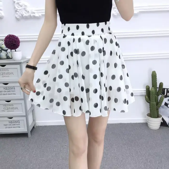 Mini jupe trapèze en mousseline de soie à pois blancs pour femmes