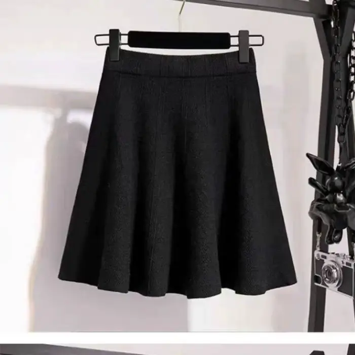 Tricot Mini Jupe pour femmes épais taille haute a-ligne tout-match doux Jupe Femme automne hiver éla