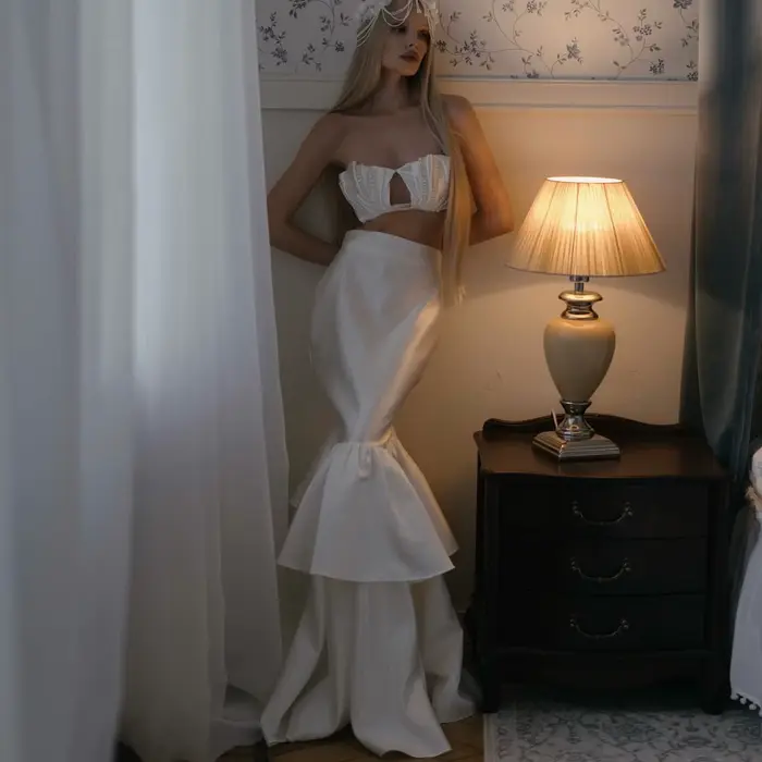 Jupe sirène blanche WDPL sur mesure en satin de soie pour femmes soirées élégantes et événements de gala