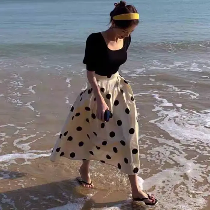 Jupe patchwork à pois mignons pour femmes