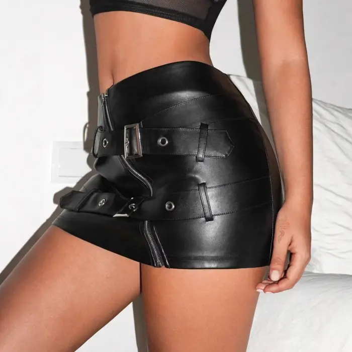 Jupes en cuir Pu pour femmes hiver nouvelle rue épice filles Sexy bouton