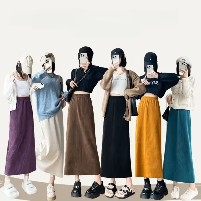 Plus velours jupes droites femmes automne hiver