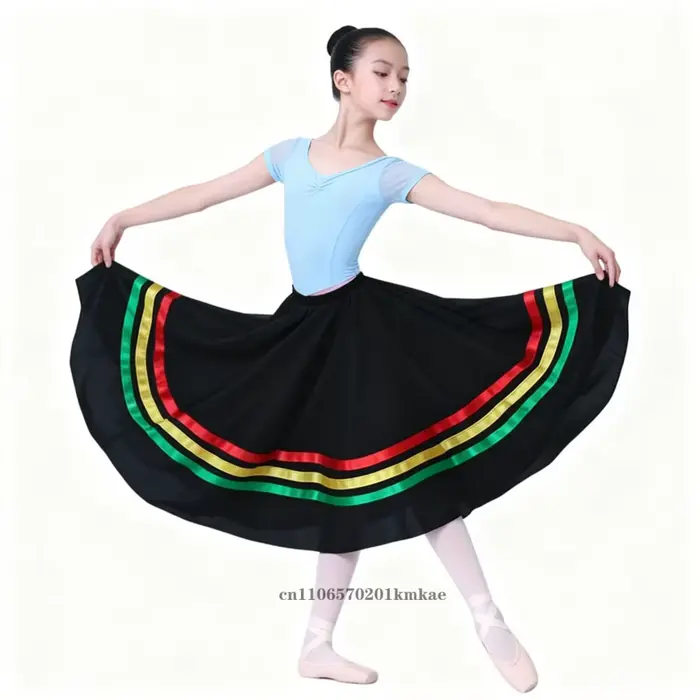 Jupes de danse flamenco traditionnelles espagnoles pour filles, jupes de ballet à taille élastique a