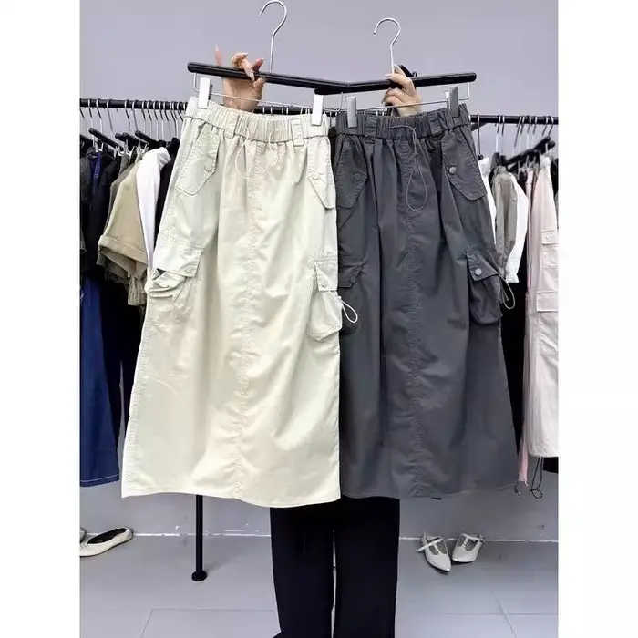 Jupes Vintage pour femmes, mode américaine, taille haute, fente au dos, jupe Cargo, Streetwear, poch