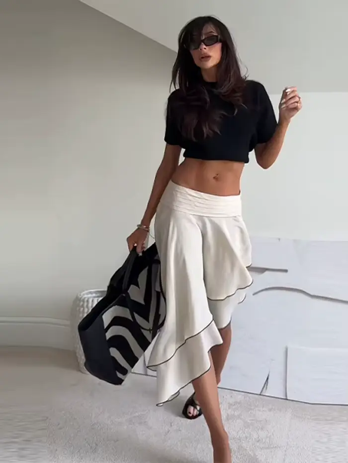 Jupe asymétrique à volants superposés pour femme