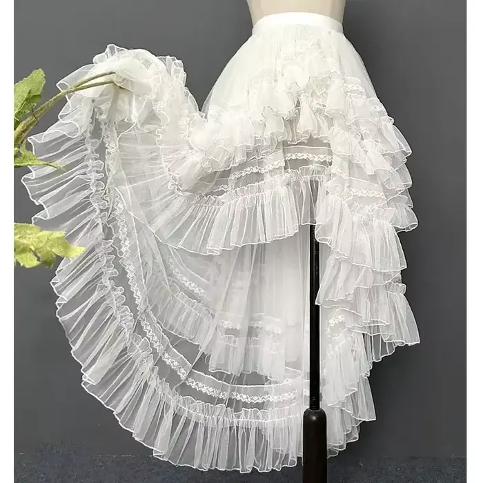Gothique Lolita Layered Sweet Princess Mesh High Low Ruffled Underskirt, Women