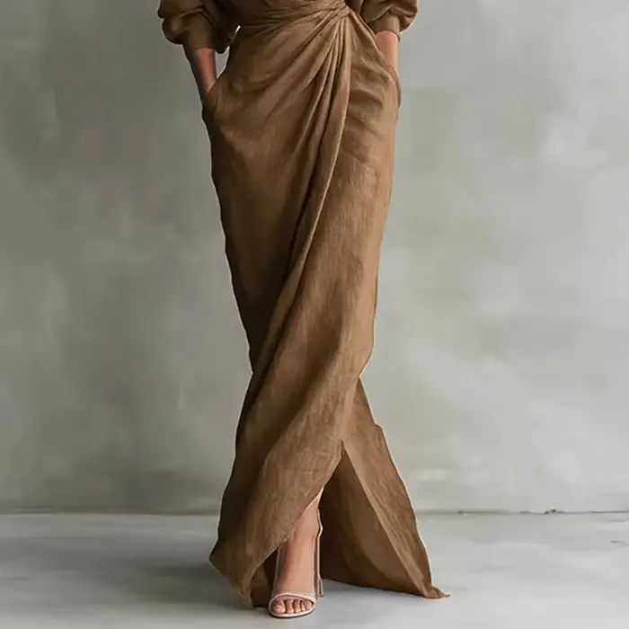 Robe longue décontractée bohème unie pour femme