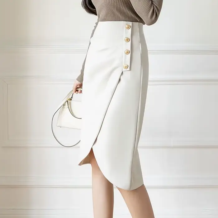 Jupe de Costume Femme Polyester Coupe Droite Longueur Aux Genoux Occasions Spéciales Blanc Noir