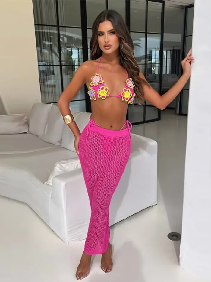 Ensemble de jupes au Crochet à fleurs 3d pour femmes