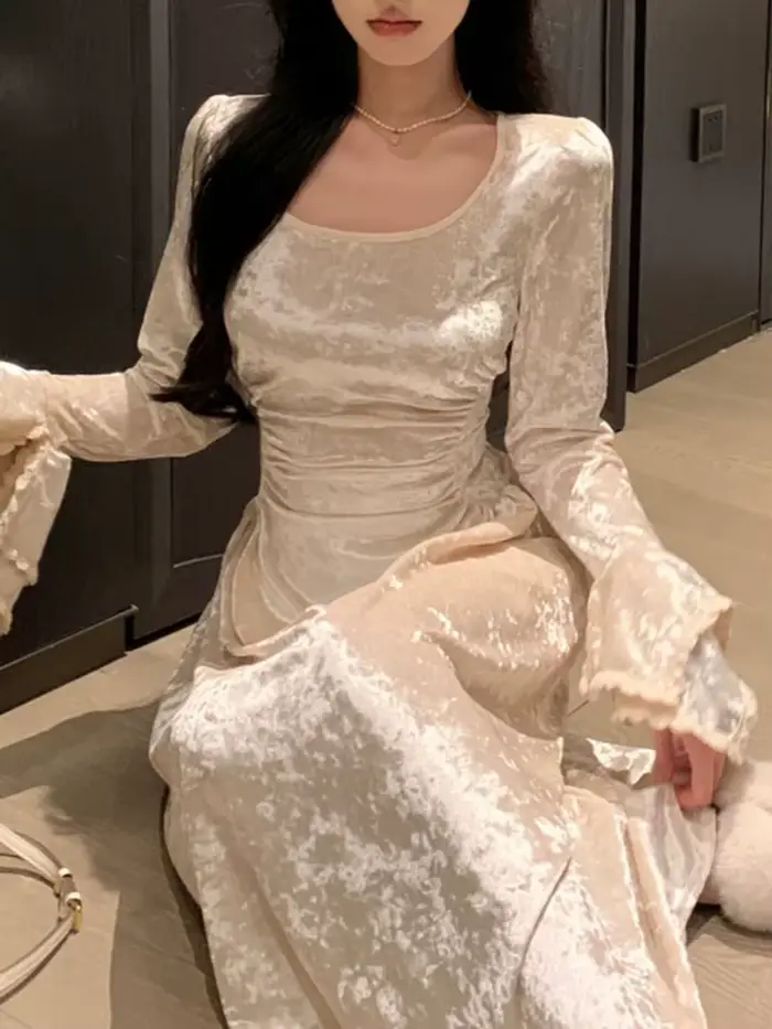 Jielur – robe Vintage à manches longues pour femme