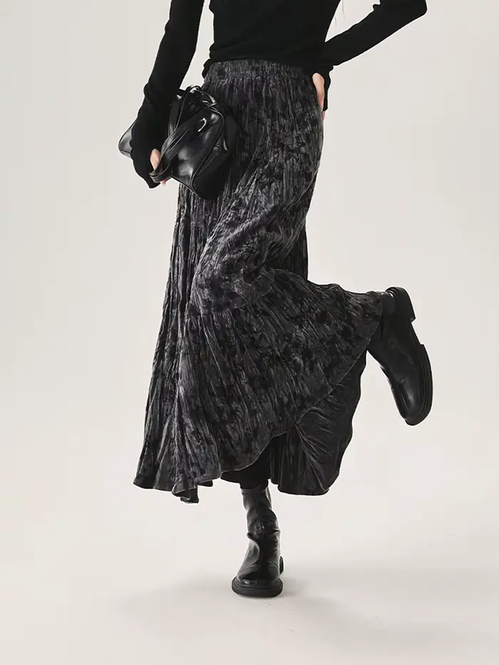 Jupe plissée texturée pour femme, nouvelle collection printemps 2026, taille haute, coupe trapèze