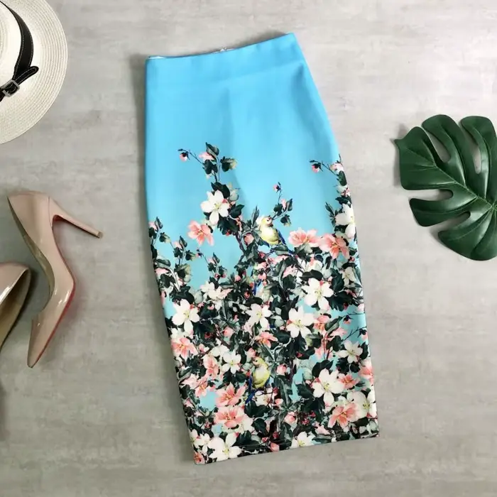 Jupe mi-longue à la mode pour femmes, imprimé floral, taille haute, crayon, décontractée, fleur, mou