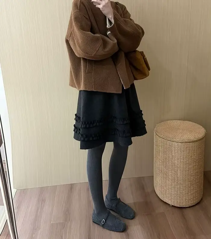 Jupe mi-longue taille haute décontractée pour femmes en polyester fin pour automne et hiver occaions élégantes et pratiques