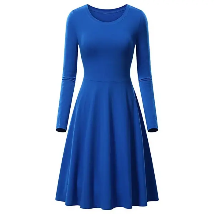 Robe trapèze à manches longues et col rond pour femme