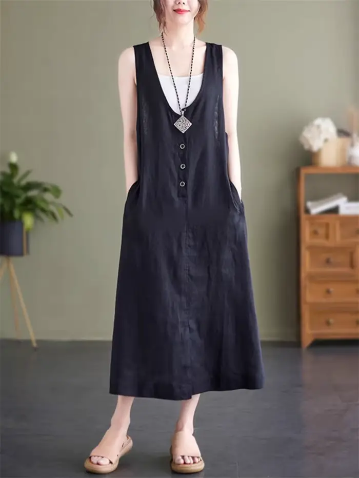 Robe en fibre de lin de coton pour femme