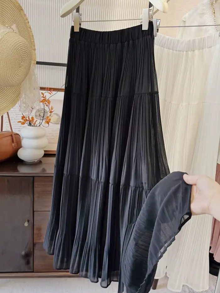 Jupe longue taille haute pour femmes, plissée, élégante, ligne a, Style Swing, couleur unie, décontr