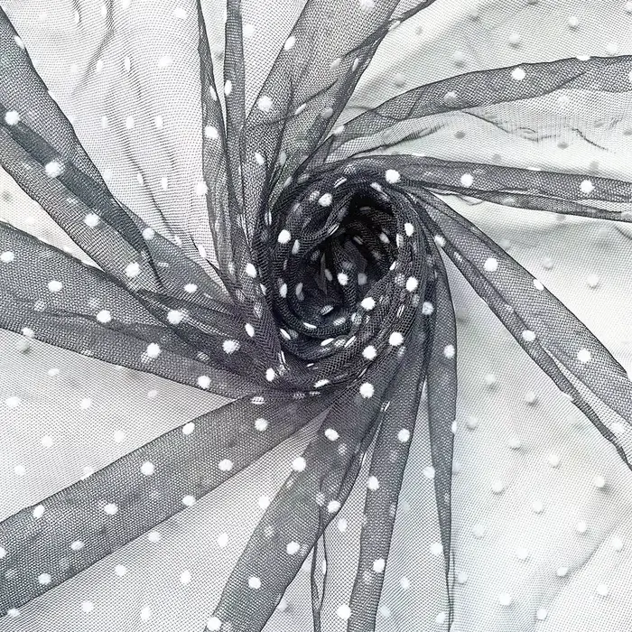 Tissu Tulle floqué à pois