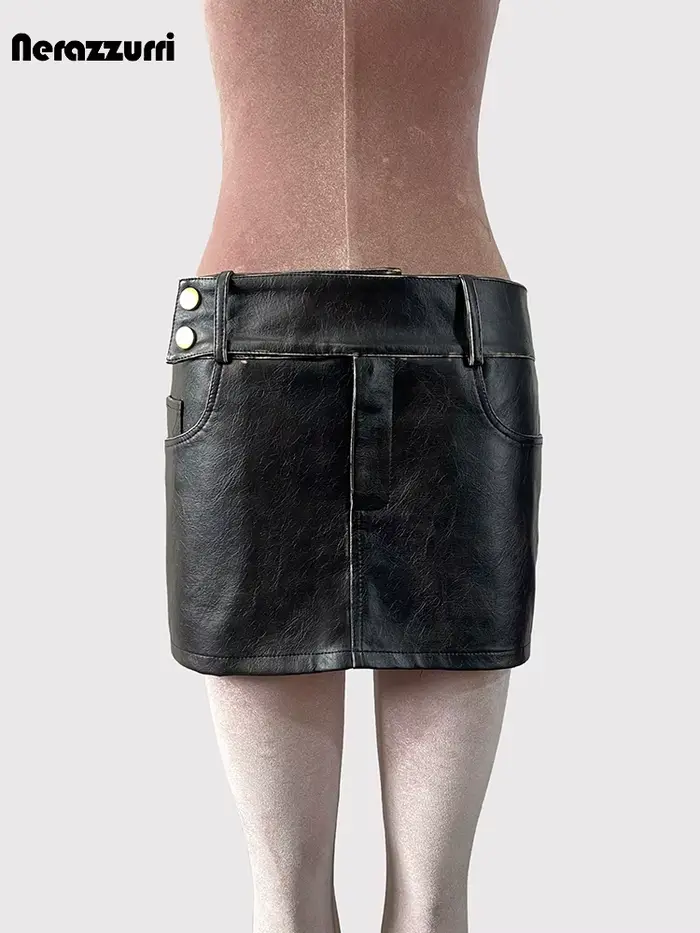 Lautaro-Mini jupe taille haute pour femme, jupes en cuir PU noir pour femme, Vintage, DistMurcia fra