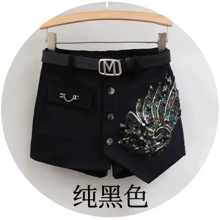 Jupe Courte en Jean à Paillettes Tendance Femme Printemps/Été 2026 Nouvelle Collection Coréenne Tail