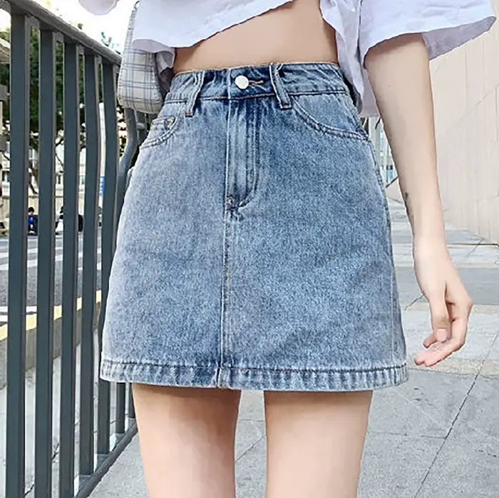 Femmes jupe en jean été taille haute décontractée a-ligne Mini jupes Streetwear Faldas Mujer mode co