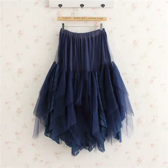 Jupe de princesse à volants en dentelle pour femmes, jupe Mori Girl, jupe Lolita Kawaii, fond solide