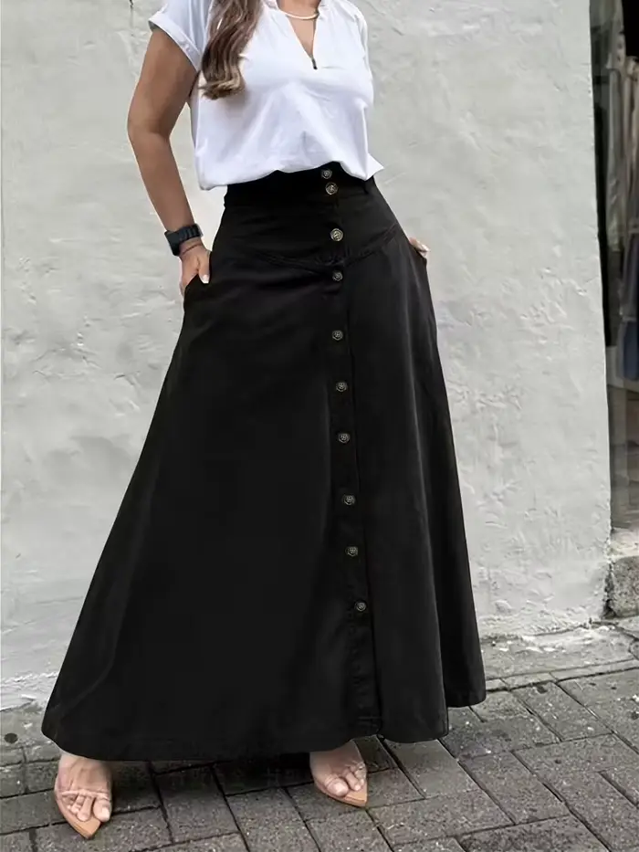 Falda Disfraz Ropa Mujer jupe boutonnée taille haute polyvalente pour l'automne hiver, jupe mi-longu