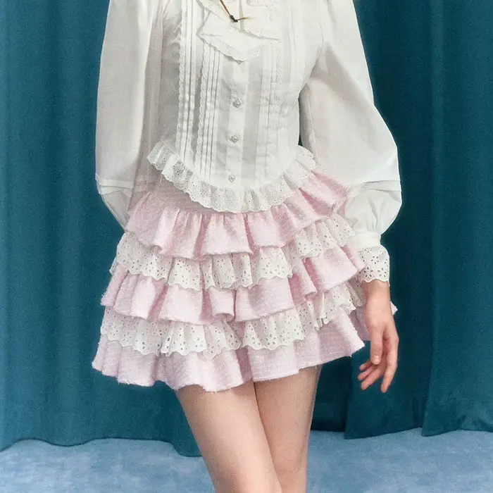 Jupe Gaono Lolita Kawaii en polyester et élasthanne avec dentelle pour style Y2K et occasions spéciales