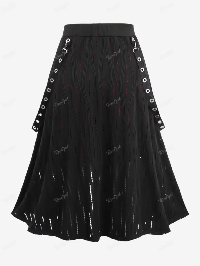 Jupe grandes tailles haute élasticité polyester et élasthanne avec rivets, dentelle et découpes pour femmes décontractées printemps été