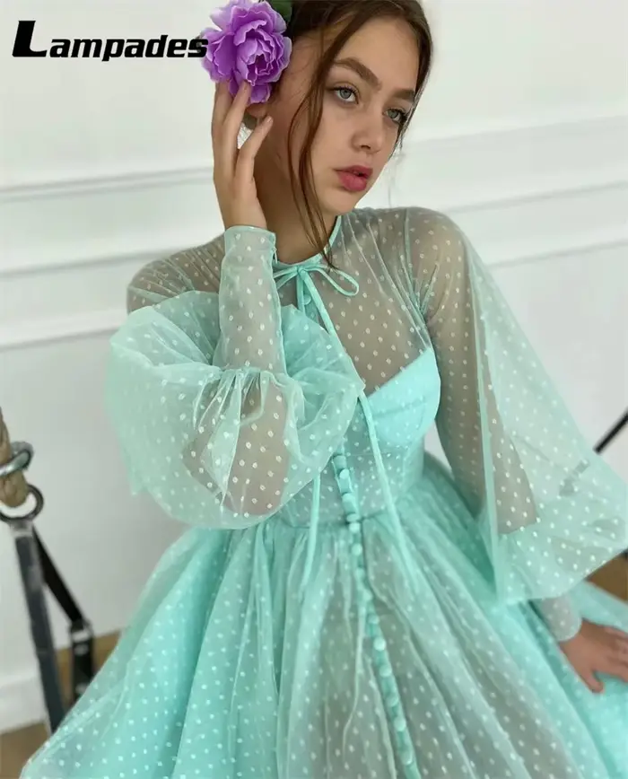 Robe de Bal à Manches sulfen Tulle Vert Turquoise pour Femme