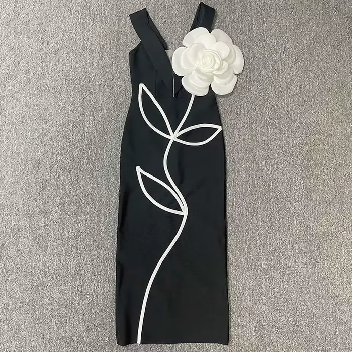 Robes de soirée sexy sans bretelles pour femmes, avec fleurs blanches, moulantes, longues, élégantes