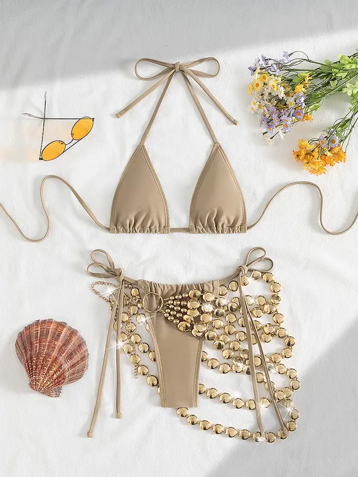 Bikini Kaki Daxiyee Femme 2025 Ensemble de 3 Pièces Mode Élégante Plage Mariage Vacances Piscine Spas Sources Chaudes Sports Nautiques Jour à Jour