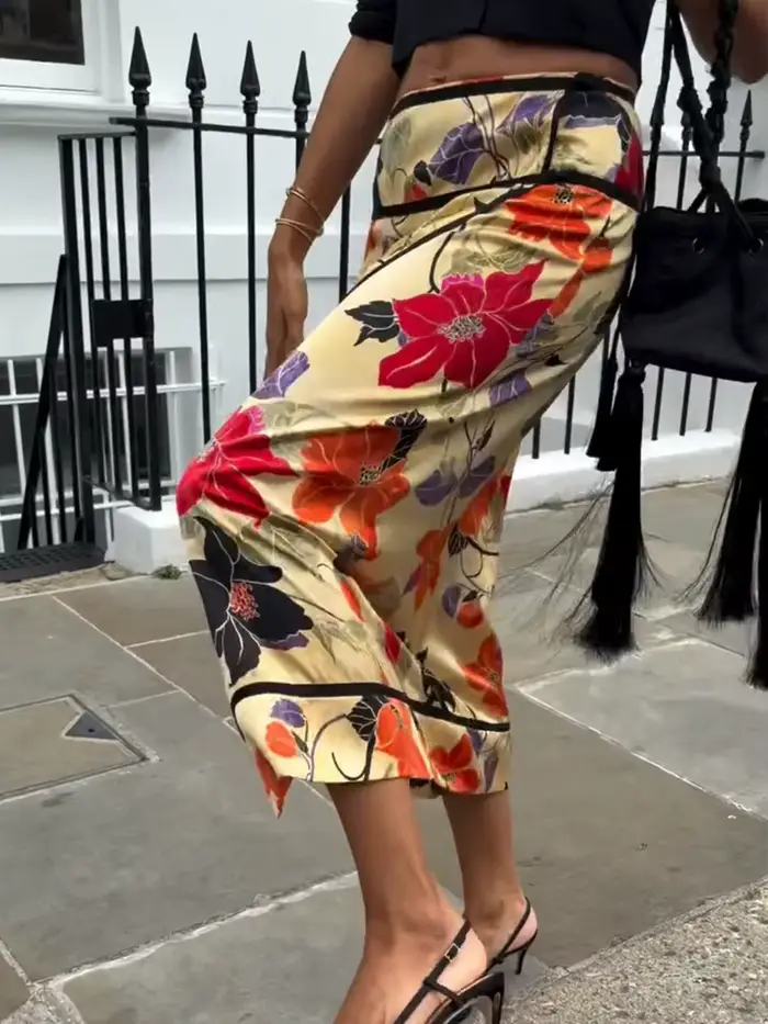 Jupe vintage à imprimé floral pour femme