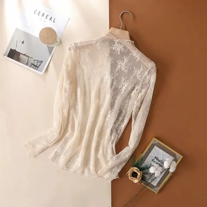T-shirt en dentelle polyester pour femmes junior, style décontracté, transparent, confortable et élégant pour printemps été