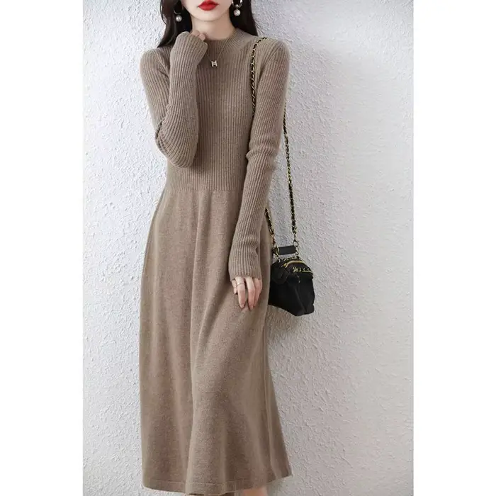 Robe longue en laine et cachemire pour femme, taille au-dessus du genou, jupe pull en tricot, vêteme