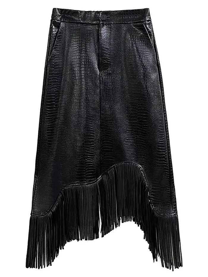 [EWQ] taille élastique jupe à franges noir à la mode vêtements pour femmes élégant