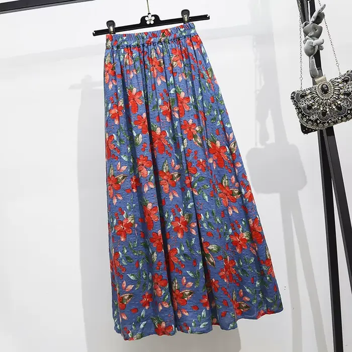 Jupe élastique imprimée bohème à fleurs pour femme