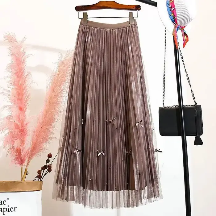 Demi-jupe en maille perlée Double face, ligne a plissée, amincissante, nœud papillon, en Tulle, nouv