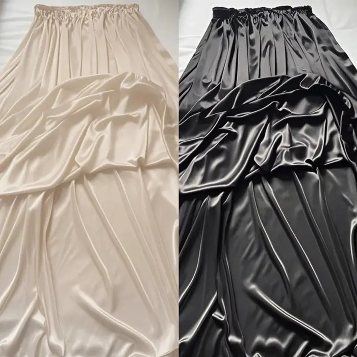 Longueur 90 cm Satin soie Sexy femmes taille haute Maxi jupe ample longs bas