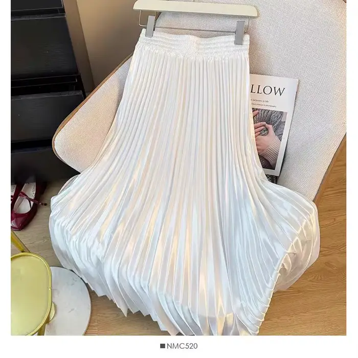 Jupe plissée en satin pour filles, taille élastique, longue, ligne A, élégante, sans doublure, basiq