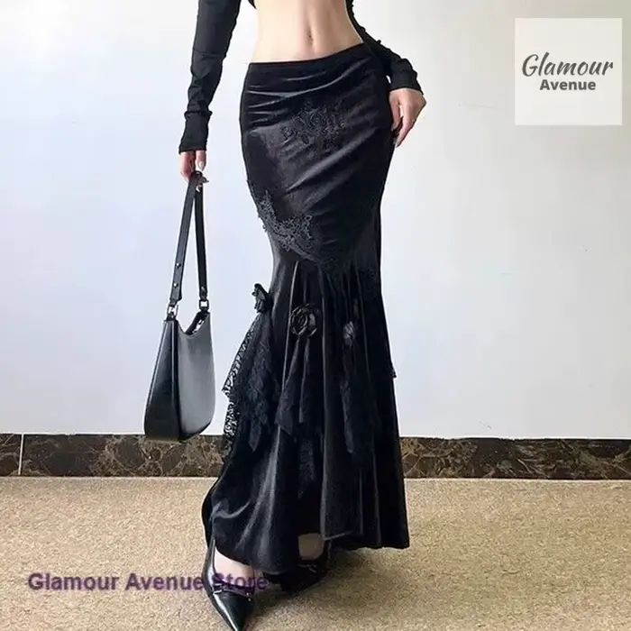 Jupe en velours français à coutures apparentes