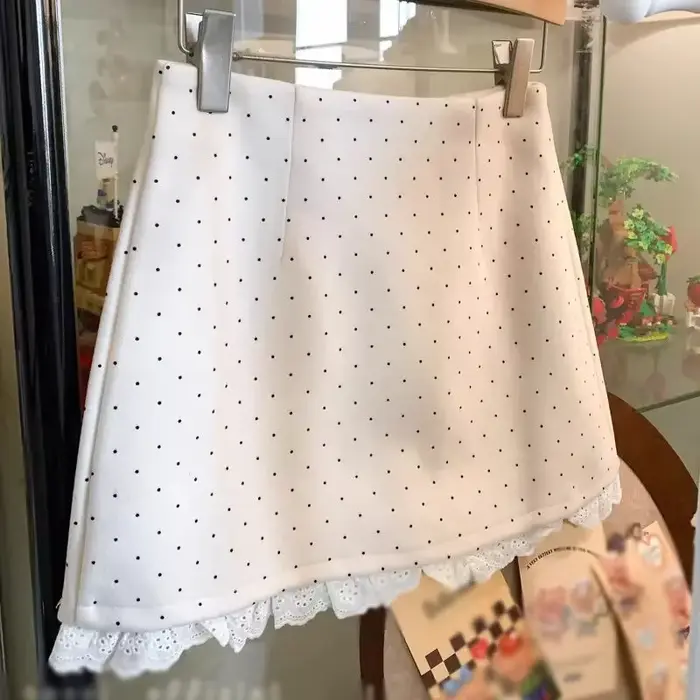 OCEANLOVE-Mini jupe en dentelle à volants pour femmes, pois doux, ligne A, mode coréenne rétro, jupe
