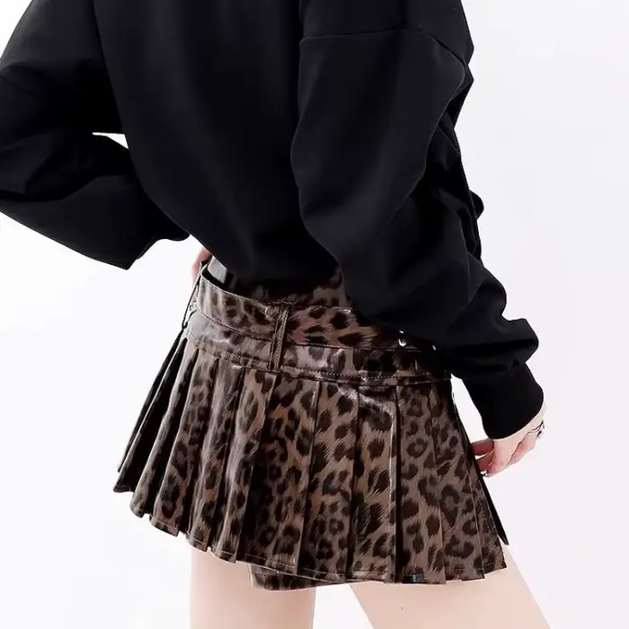 Jupe plissée en cuir Pu pour femmes