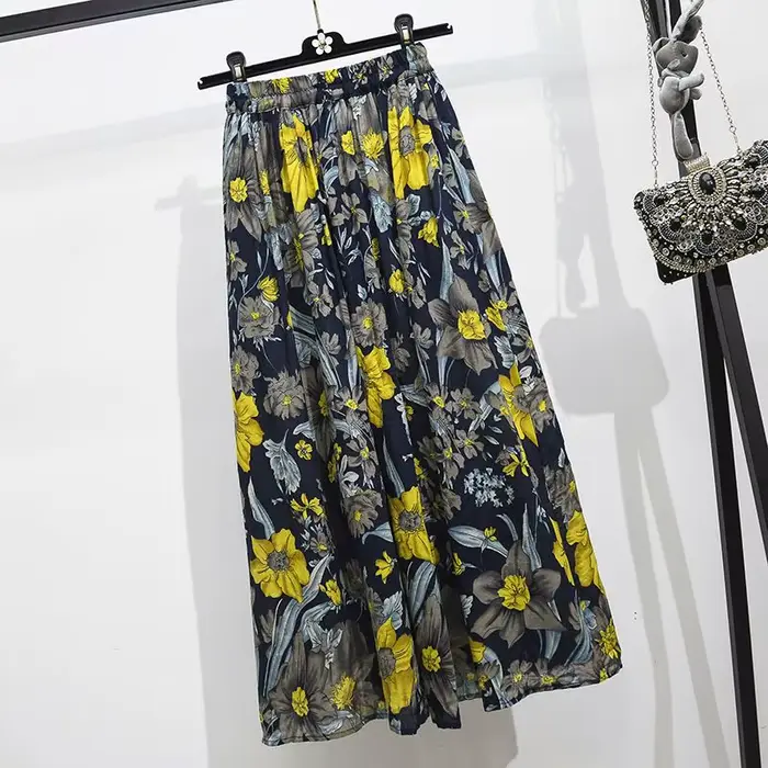 Jupe élastique imprimée bohème à fleurs pour femme
