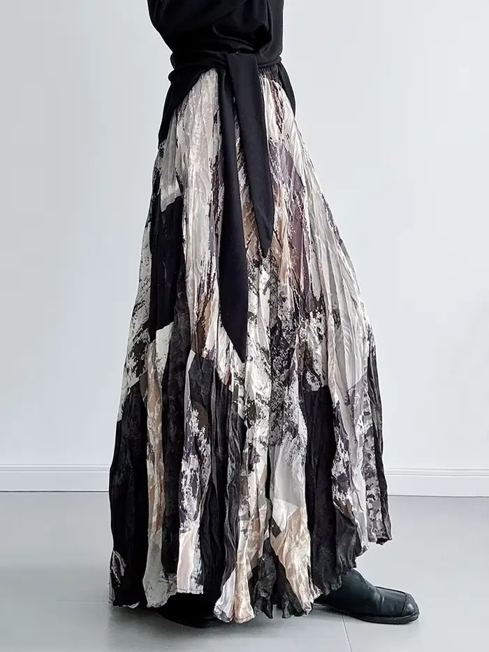 [EAM] taille haute élastique imprimé plissé élégant a-ligne demi-corps jupe femmes mode marée nouveau printemps automne 2026 1DJ5417