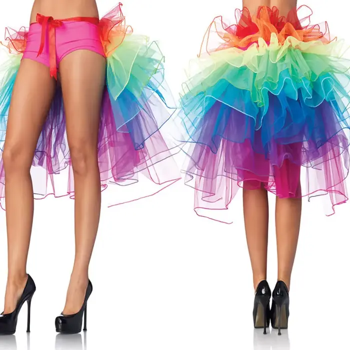 Jupe tutu superposée arc-en-ciel pour femmes, jupe de danse en polyester, multicolore, mini, silhouette tutu, ajustement ruban, pour clubwear, carnaval, fêtes et cosplay