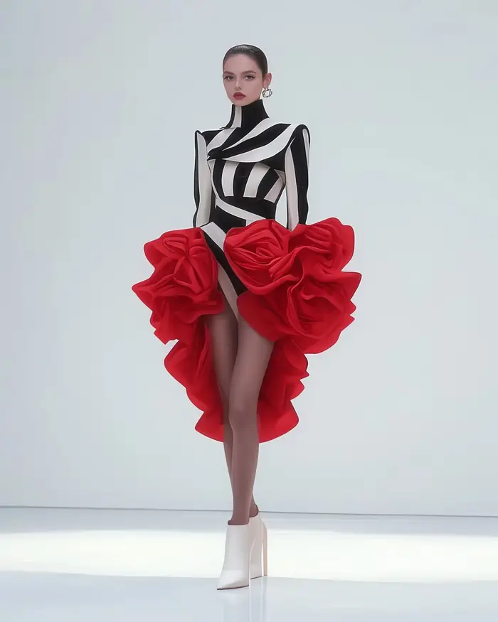 Haute couture Style Floral jupes à plusieurs niveaux jupe femme rouge