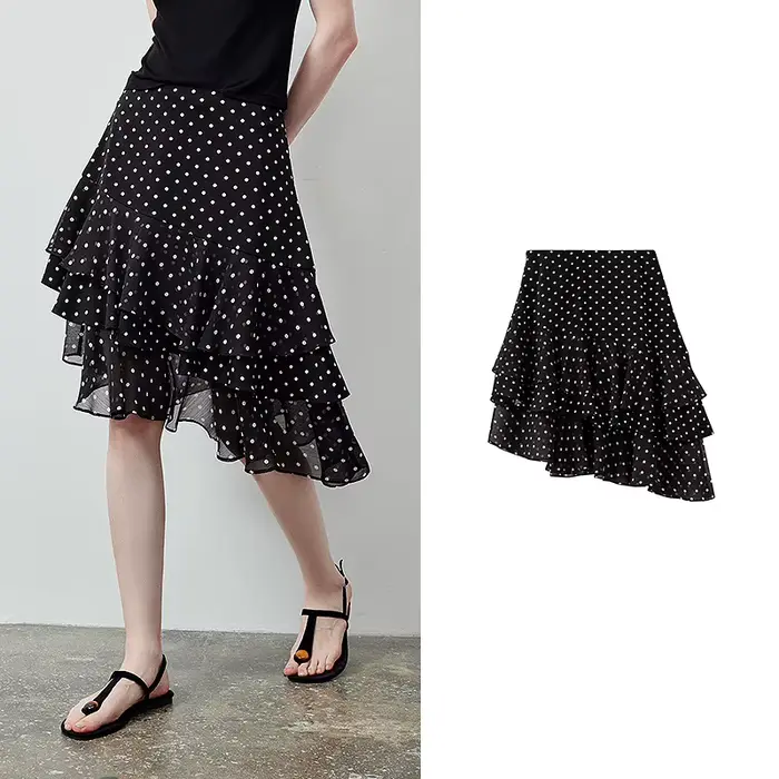 Jupe courte fluide asymétrique à volants superposés en mousseline à pois pour femme TOYOUTH, nouvell