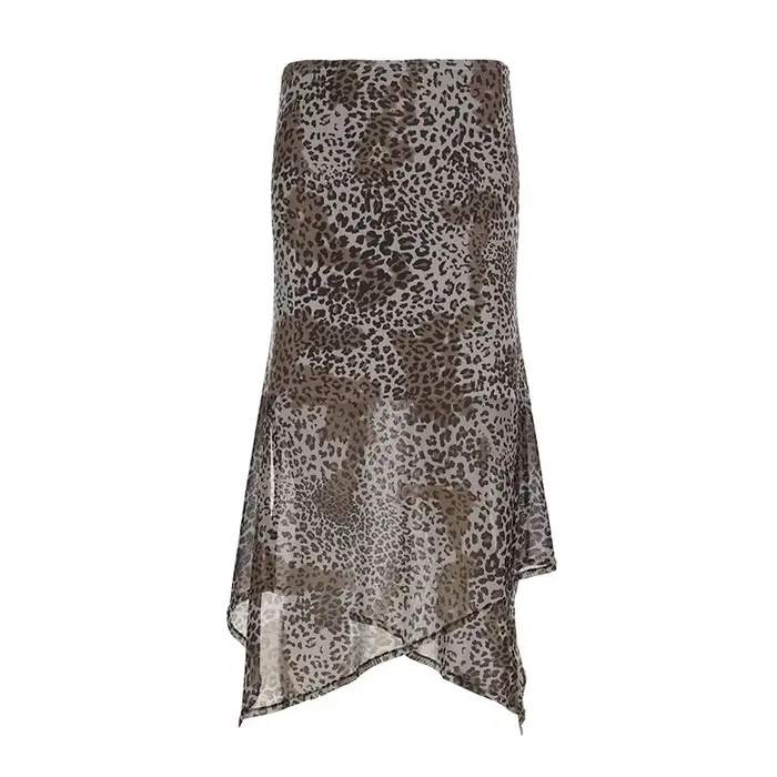 Jupe longue irrégulière en maille léopard, nouvelle collection été-printemps 2026, robe trapèze vint