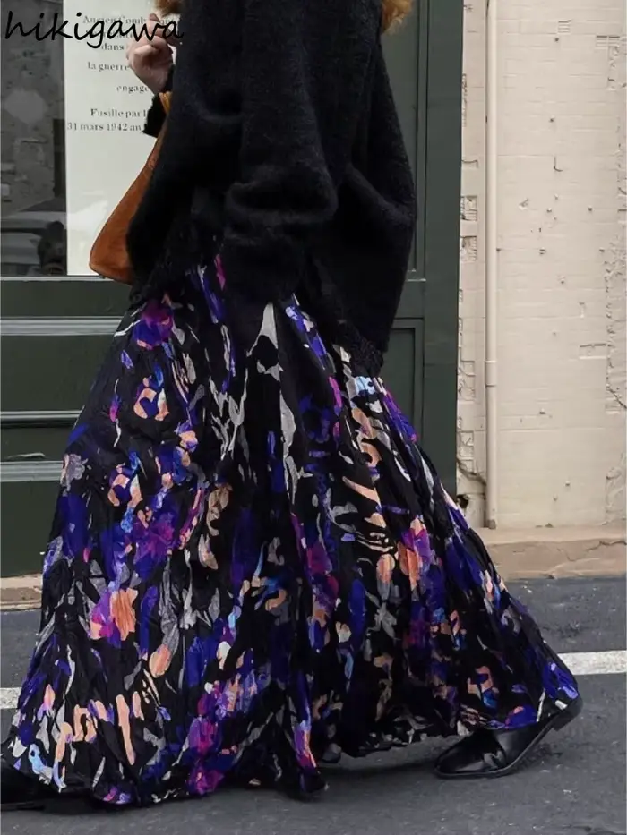 Jupe longue à plis floraux pour femmes