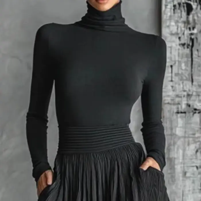 France élégant deux pièces jupe ensemble pour femmes poches solide minimaliste ourlet fendu plissé une ligne Vintage col roulé mince costumes